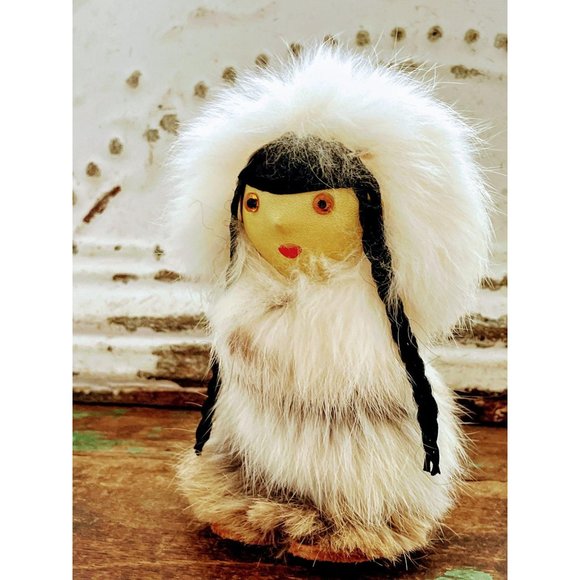 Vintage Rabbit Fur Eskimo Doll Leather glass eyes - Picture 8 of 9